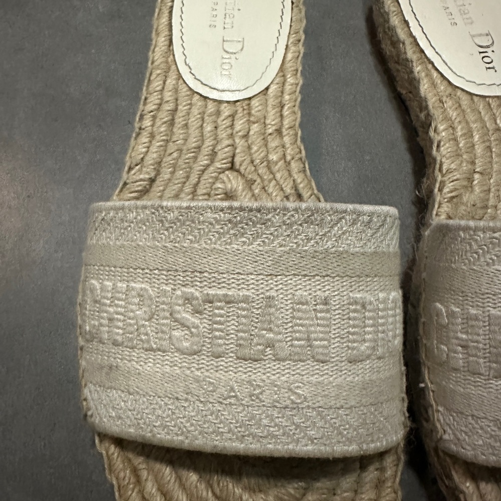 Dior Cream Raffia Slide Sandals - Picture 2 of 5